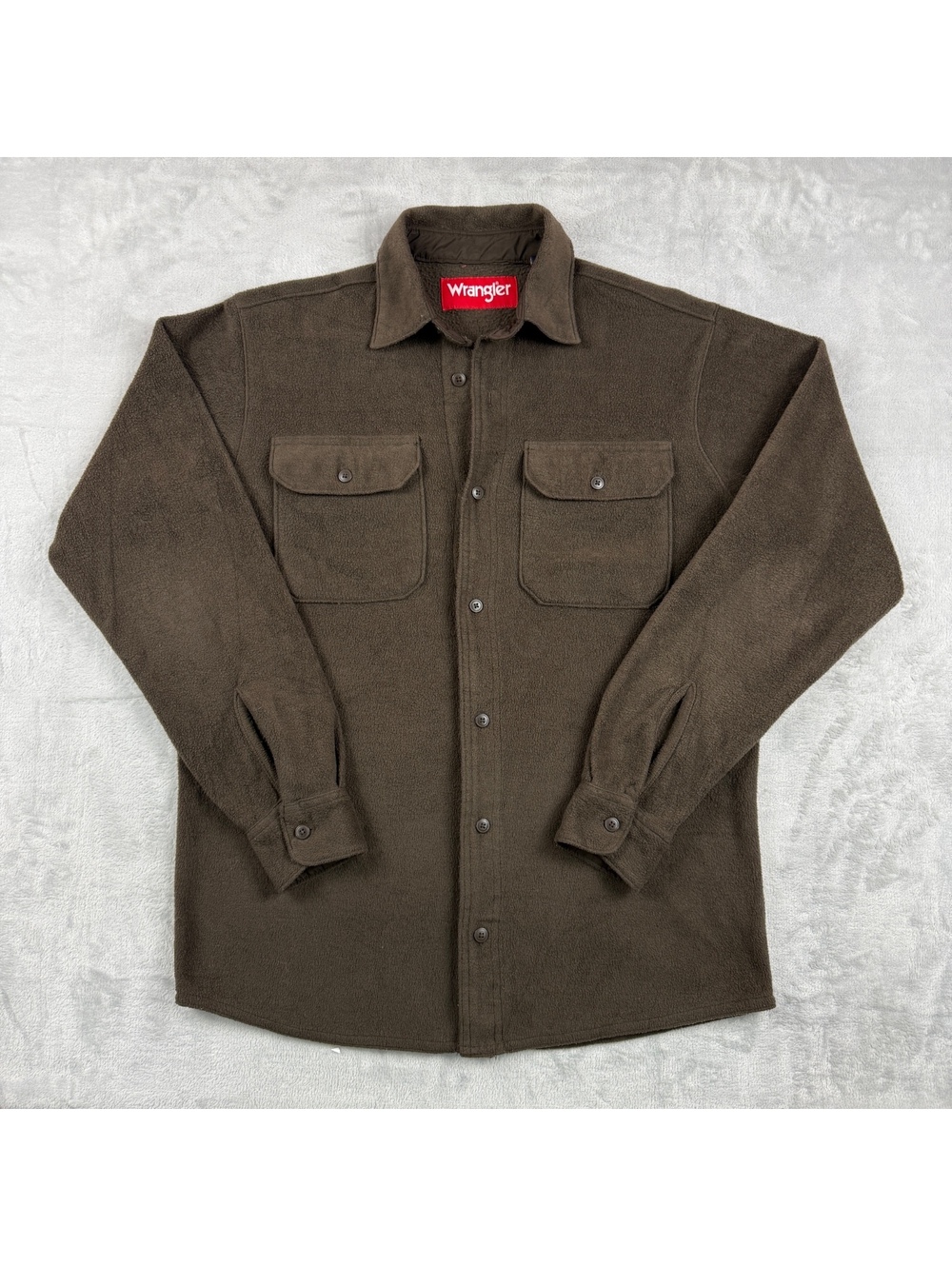 Wrangler Men S Brown Fleece Shirt Jacket Overshirt Button Front Workwear Utility
